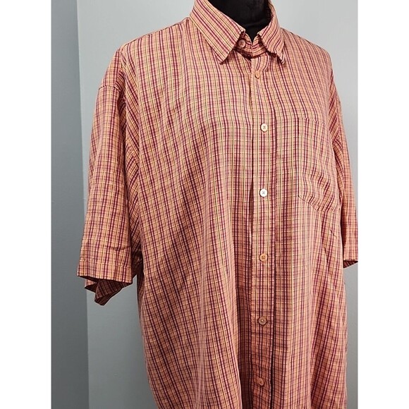 Bugatchi Uomo Mens XL Shirt Plaid Short Sleeve Button Front Pocket Collared - Picture 2 of 11